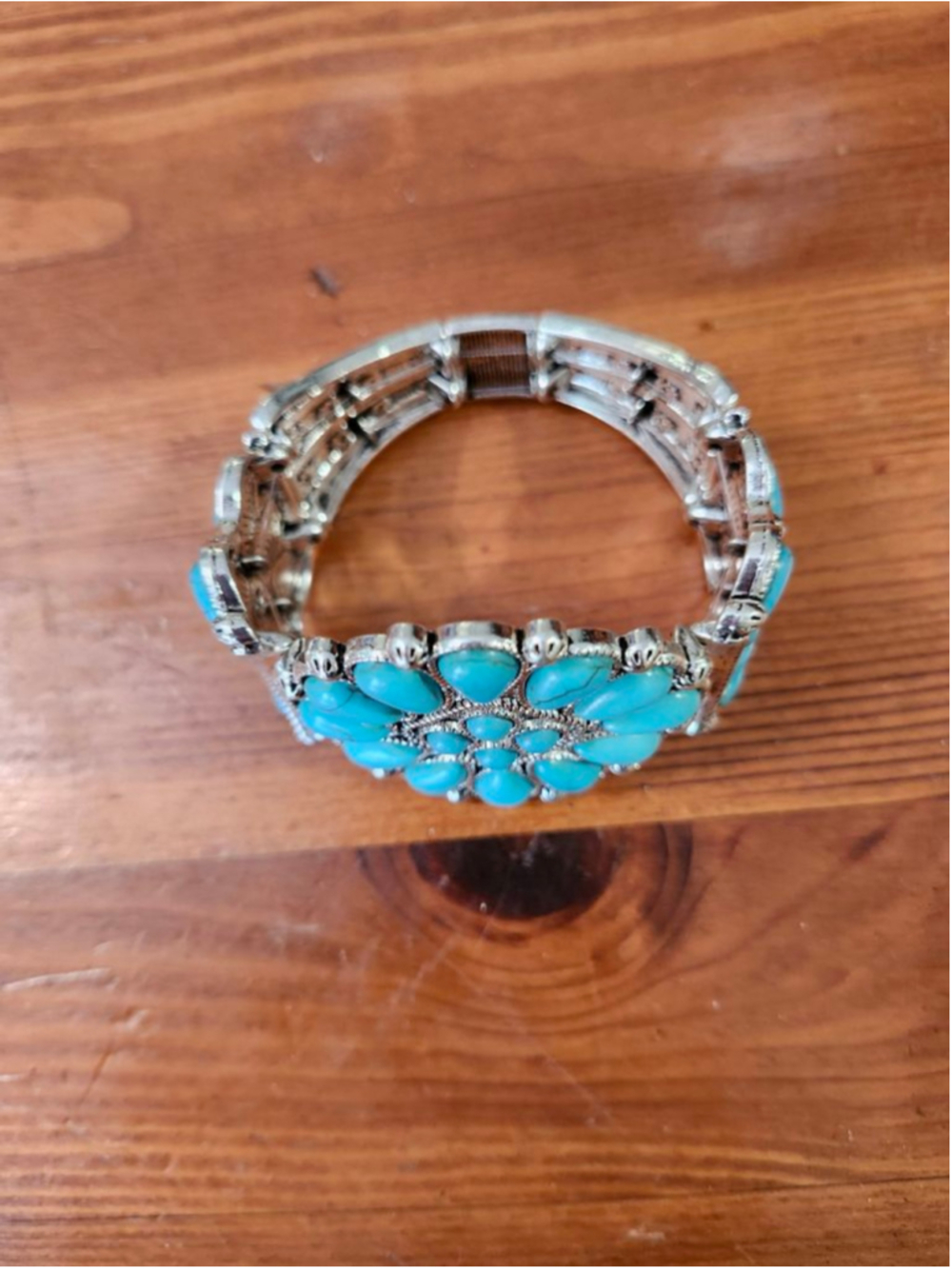 Turquoise Silver Tone Stretch Bracelet - Picture 2 of 5